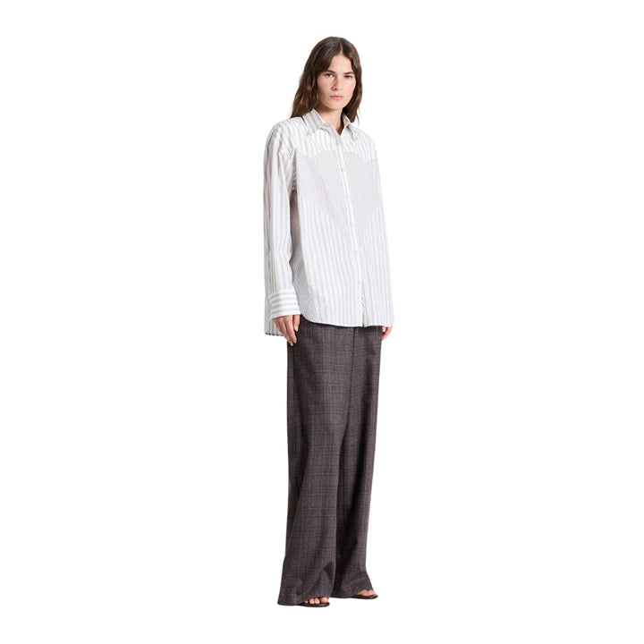 Austin Cotton Stripe Shirt in White and Turkish Coffee