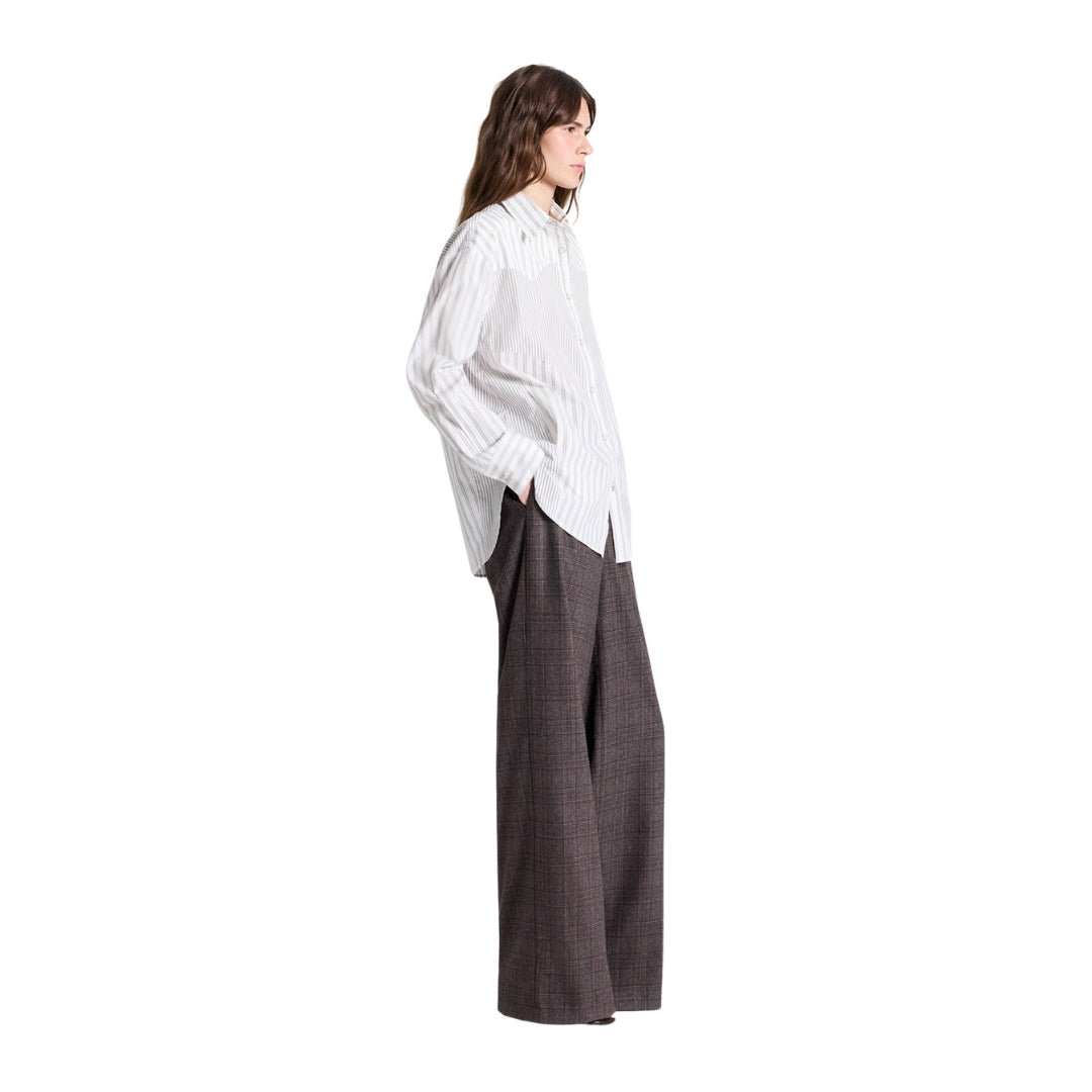 Austin Cotton Stripe Shirt in White and Turkish Coffee