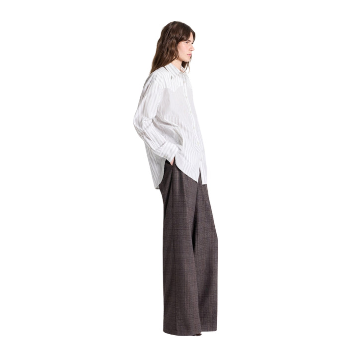 Austin Cotton Stripe Shirt in White and Turkish Coffee