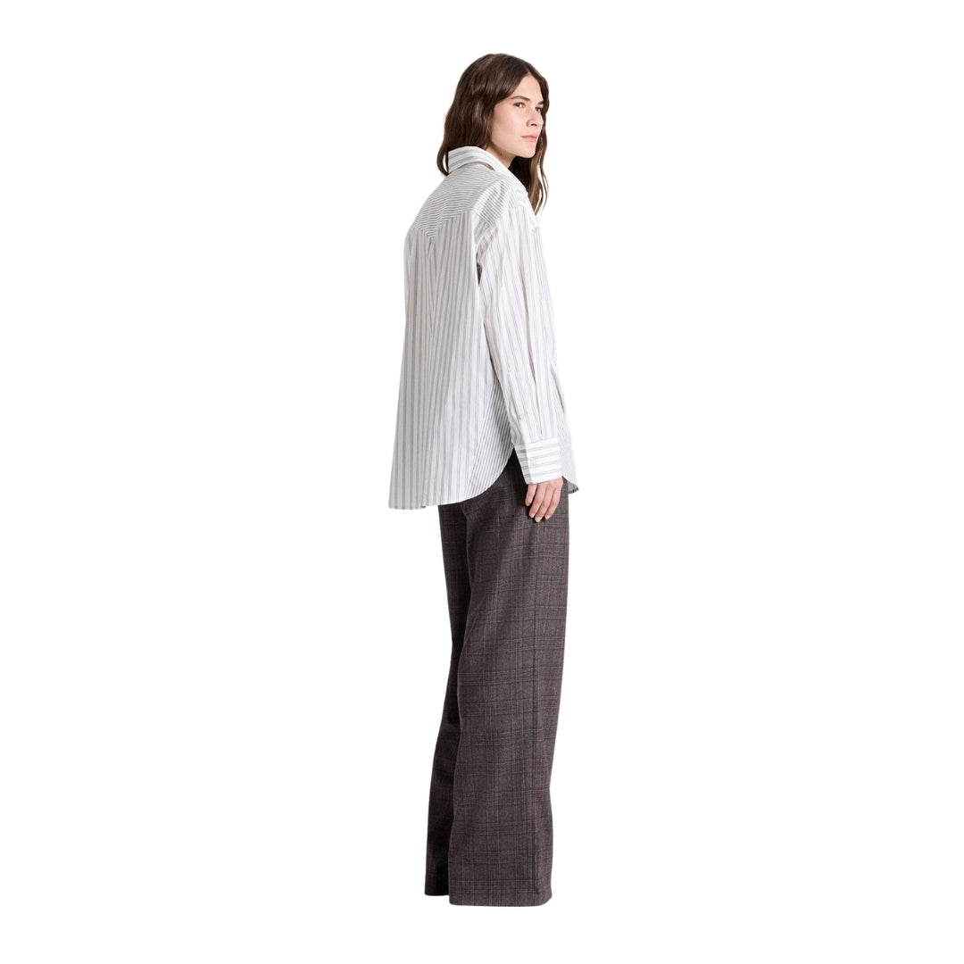 Austin Cotton Stripe Shirt in White and Turkish Coffee