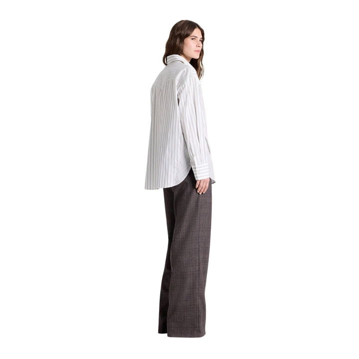 Austin Cotton Stripe Shirt in White and Turkish Coffee
