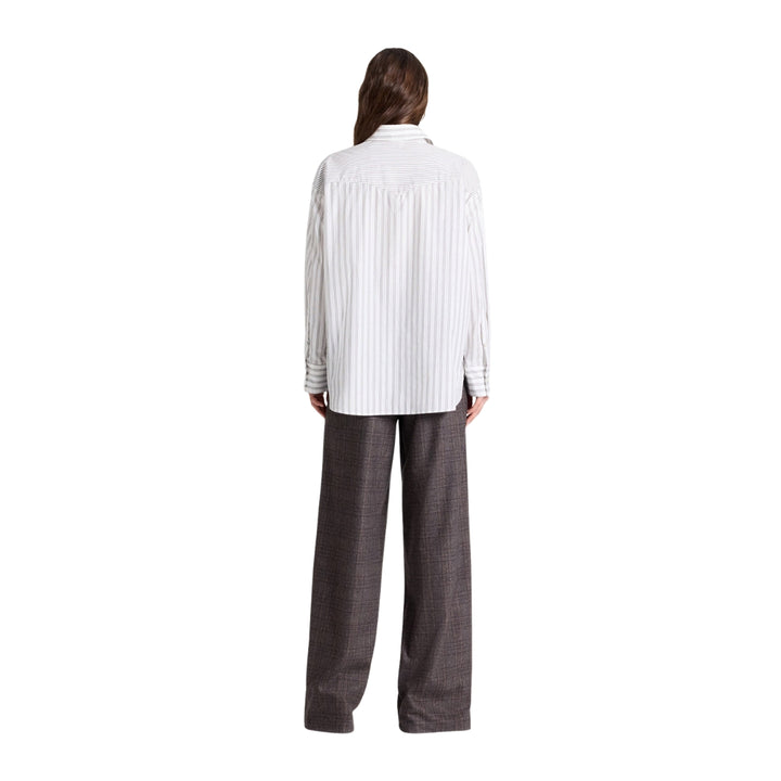 Austin Cotton Stripe Shirt in White and Turkish Coffee