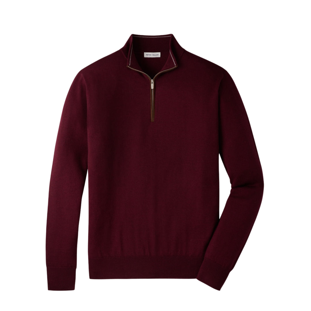 Autumn Crest Suede Trim Quarter-Zip in Bordeaux