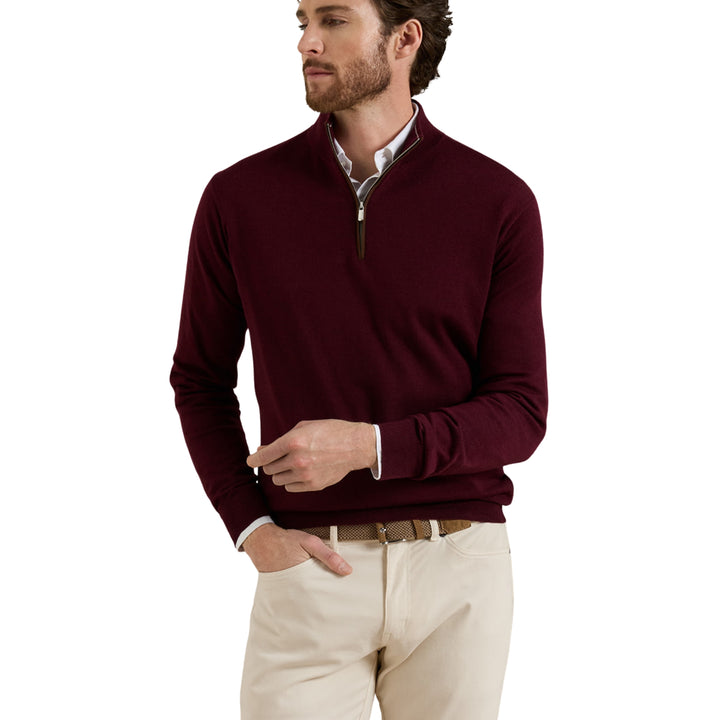 Autumn Crest Suede Trim Quarter-Zip in Bordeaux