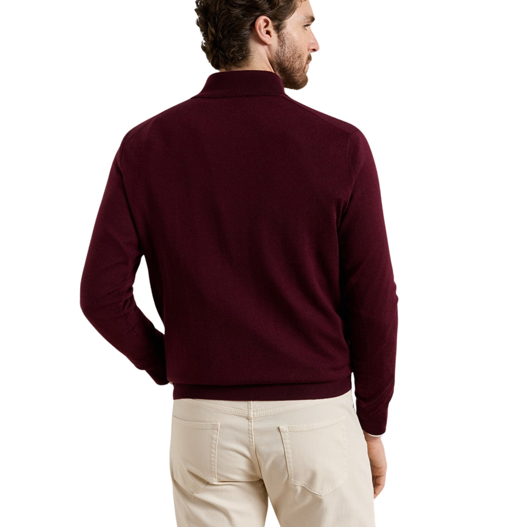 Autumn Crest Suede Trim Quarter-Zip in Bordeaux