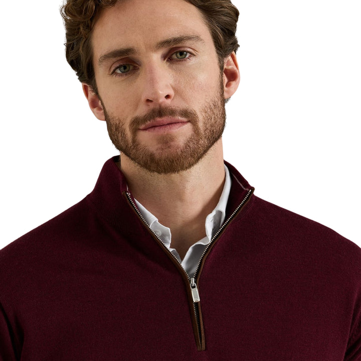 Autumn Crest Suede Trim Quarter-Zip in Bordeaux