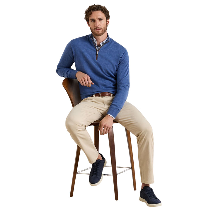 Autumn Crest Suede Trim Quarter-Zip in Crown Blue