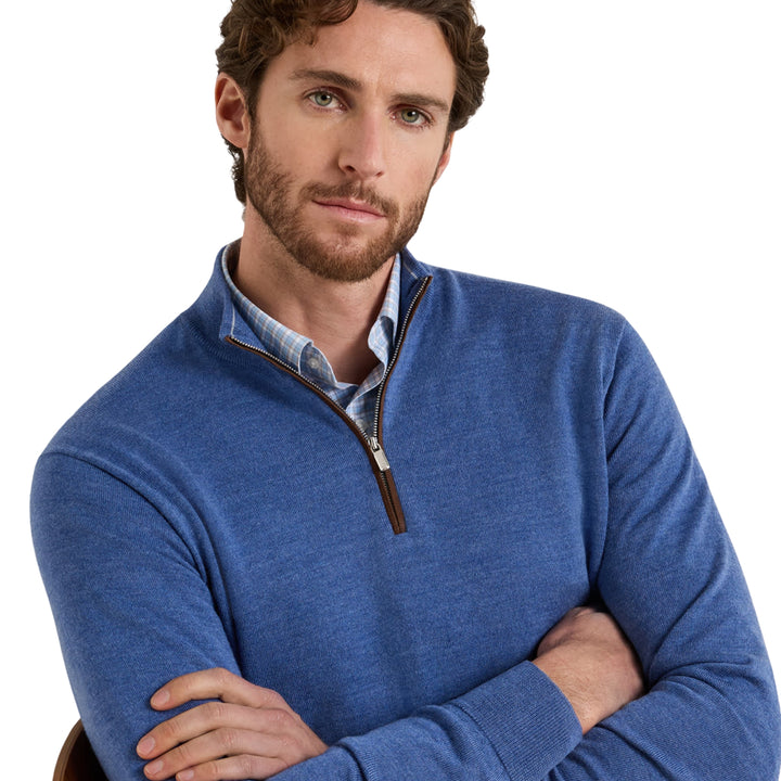 Autumn Crest Suede Trim Quarter-Zip in Crown Blue