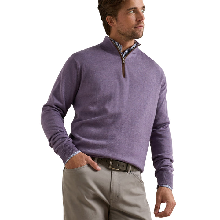 Autumn Crest Suede Trim Quarter-Zip in Purple Fig