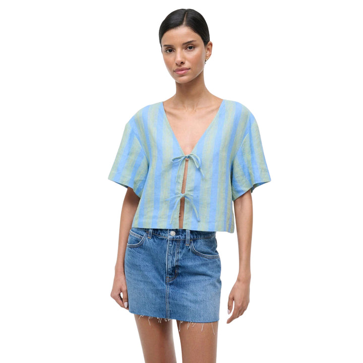 Ava Linen Top in Seaport Stripe