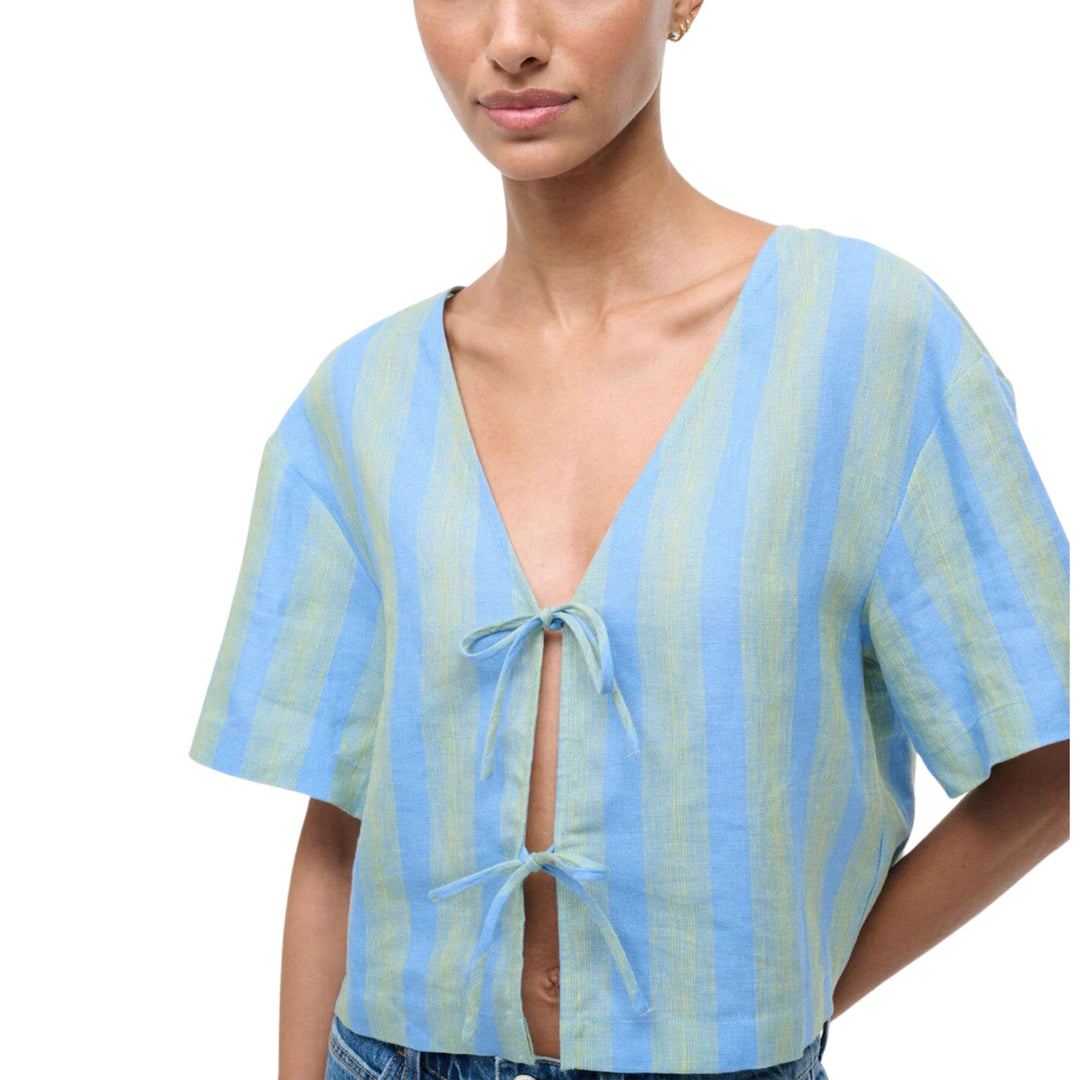 Ava Linen Top in Seaport Stripe