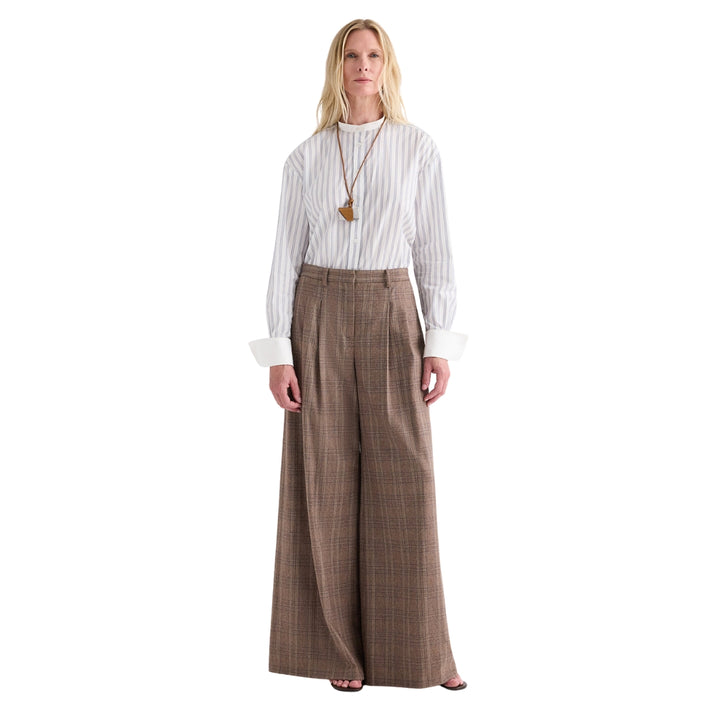 Avery Glen Plaid Wool Flannel Pant in Brown Multi