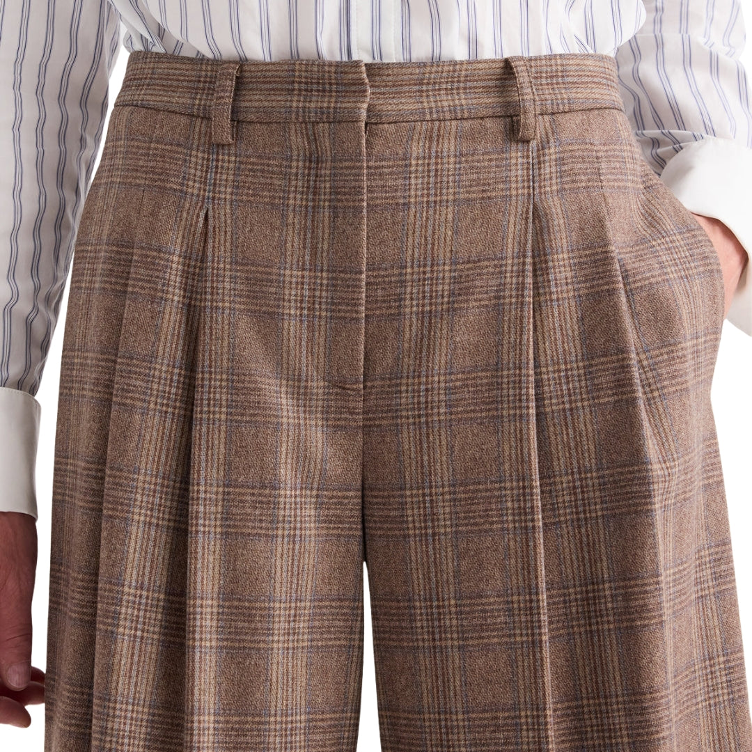 Avery Glen Plaid Wool Flannel Pant in Brown Multi
