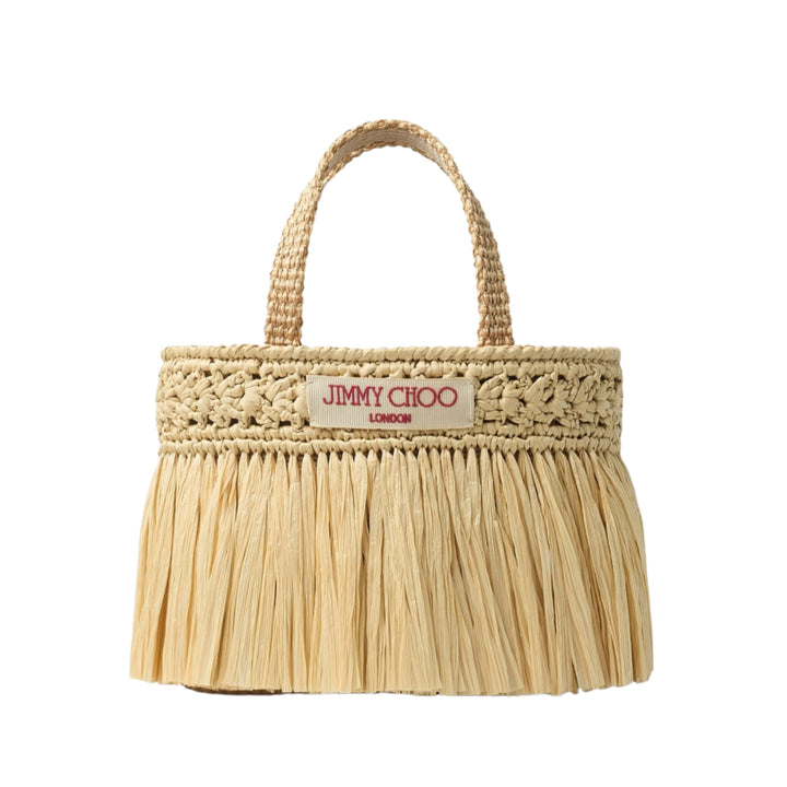 Mini Beach Tote in Woven Raffia with Fringe