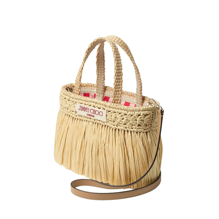 Mini Beach Tote in Woven Raffia with Fringe