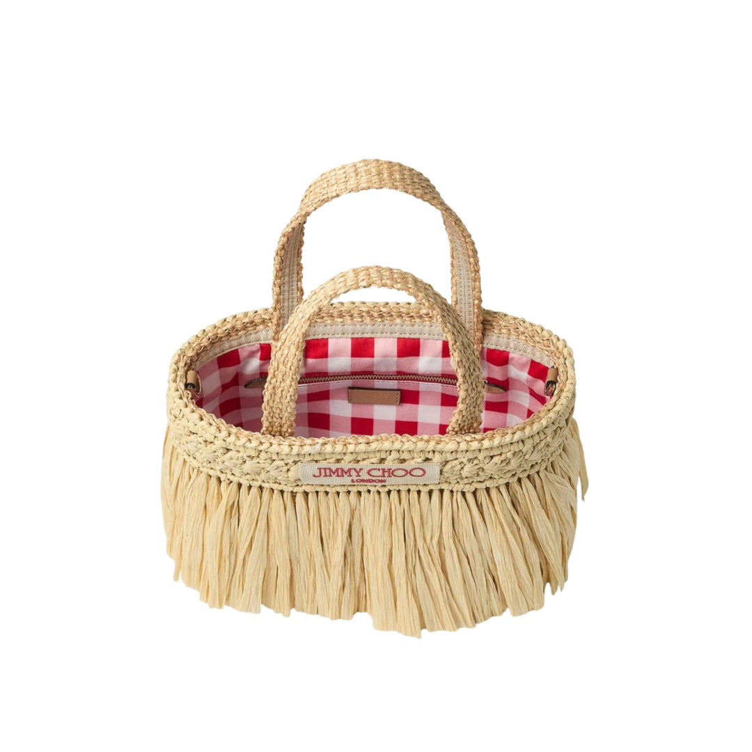 Mini Beach Tote in Woven Raffia with Fringe