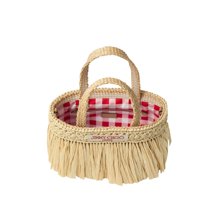 Mini Beach Tote in Woven Raffia with Fringe