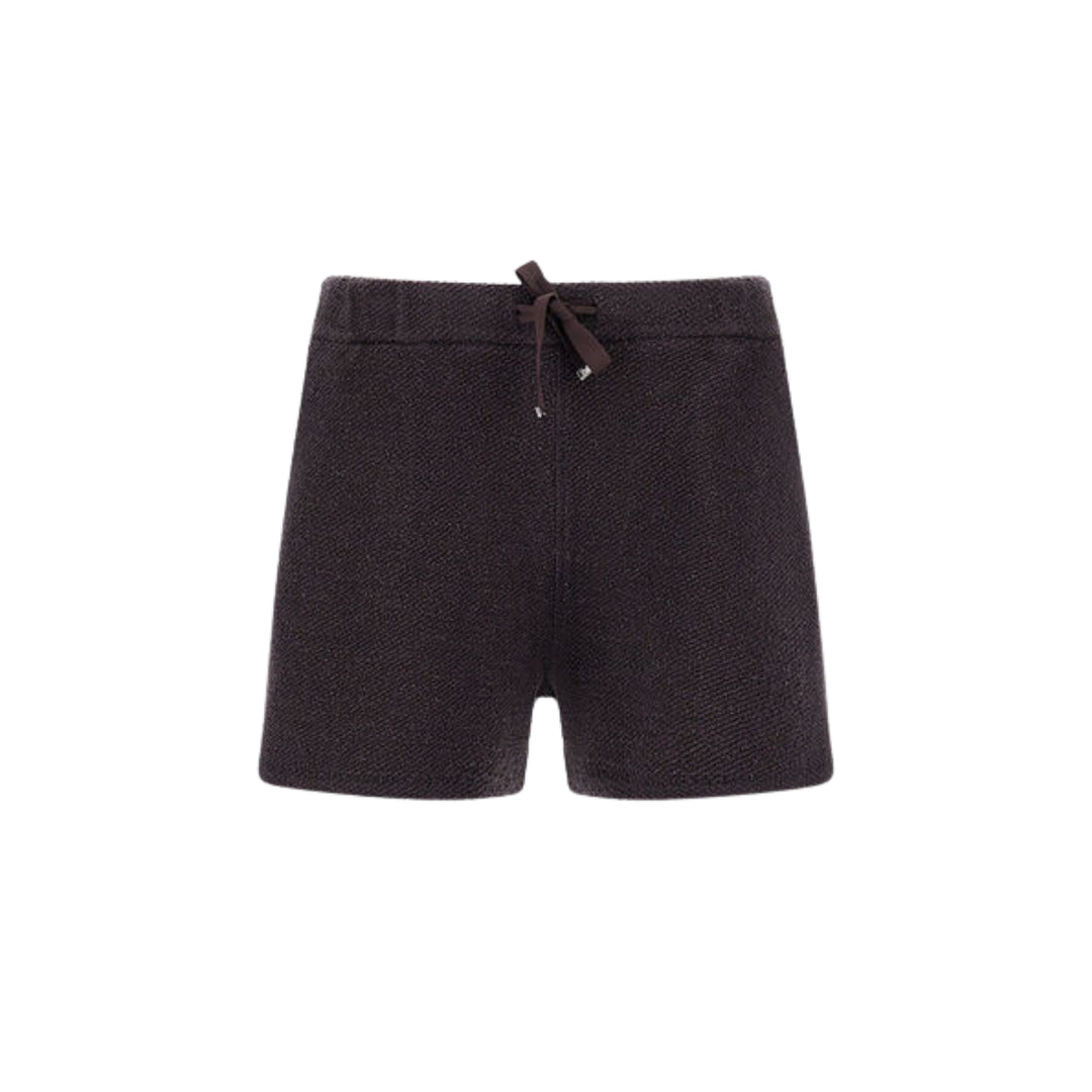 BRIGHT DIAGONAL FLEECE KNIT SHORTS IN CHOCOLATE BROWN