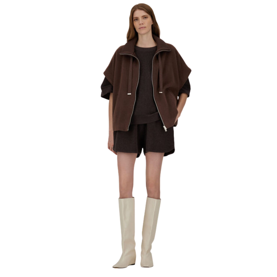 BRIGHT DIAGONAL FLEECE KNIT SHORTS IN CHOCOLATE BROWN