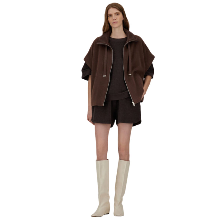 BRIGHT DIAGONAL FLEECE KNIT SHORTS IN CHOCOLATE BROWN