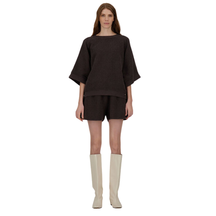 BRIGHT DIAGONAL FLEECE KNIT SHORTS IN CHOCOLATE BROWN