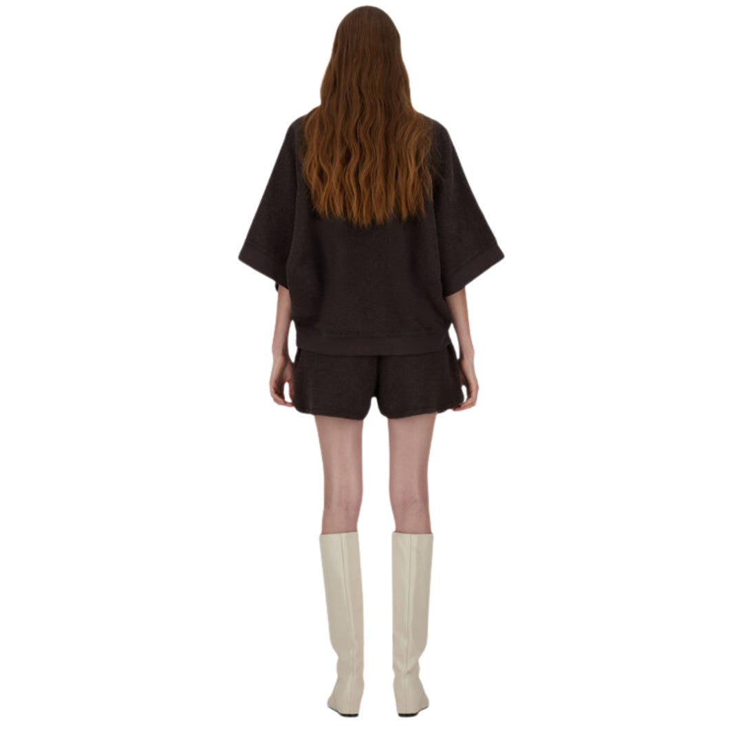 BRIGHT DIAGONAL FLEECE KNIT SHORTS IN CHOCOLATE BROWN