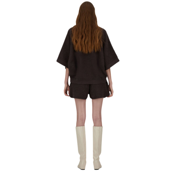 BRIGHT DIAGONAL FLEECE KNIT SHORTS IN CHOCOLATE BROWN