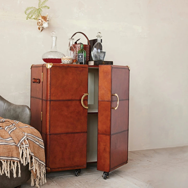 Bar Cabinet with Flocked Interior,
Mirror & Brass Hardware