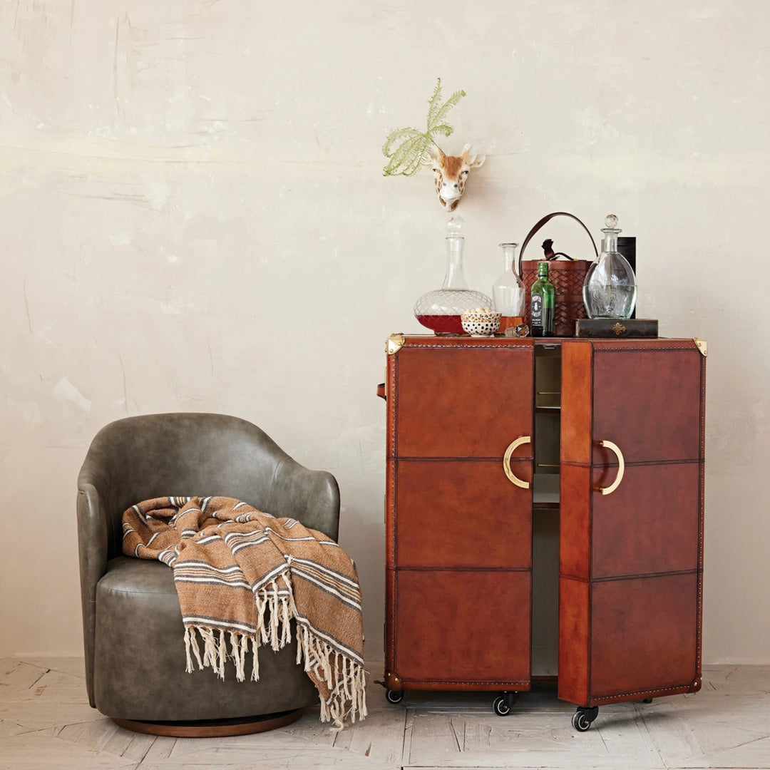 Bar Cabinet with Flocked Interior,
Mirror & Brass Hardware