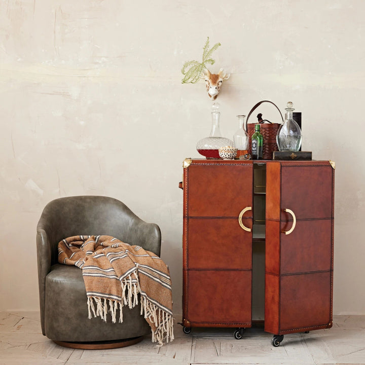 Bar Cabinet with Flocked Interior,
Mirror & Brass Hardware