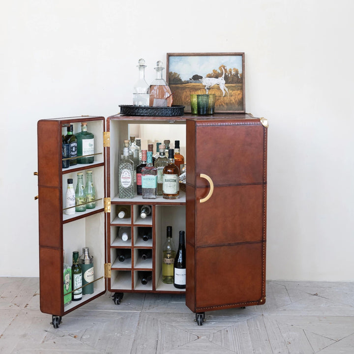 Bar Cabinet with Flocked Interior,
Mirror & Brass Hardware