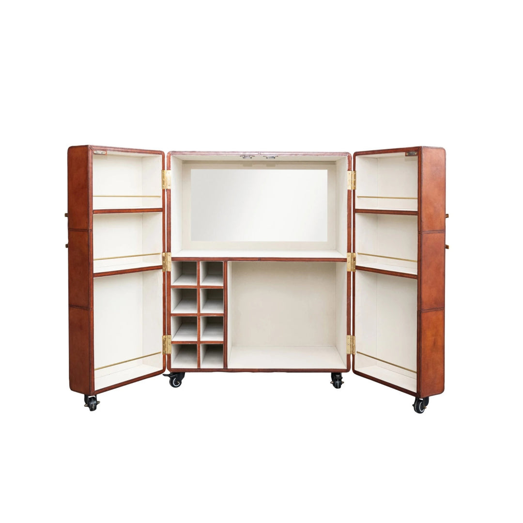 Bar Cabinet with Flocked Interior,
Mirror & Brass Hardware
