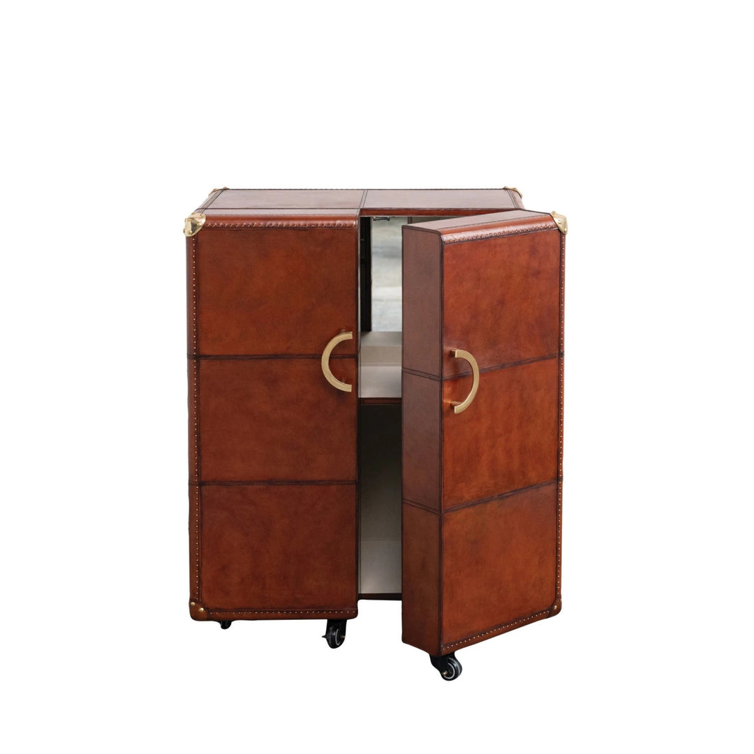 Bar Cabinet with Flocked Interior,
Mirror & Brass Hardware