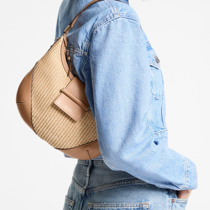 Toffee Raffia Bar Hobo Bag