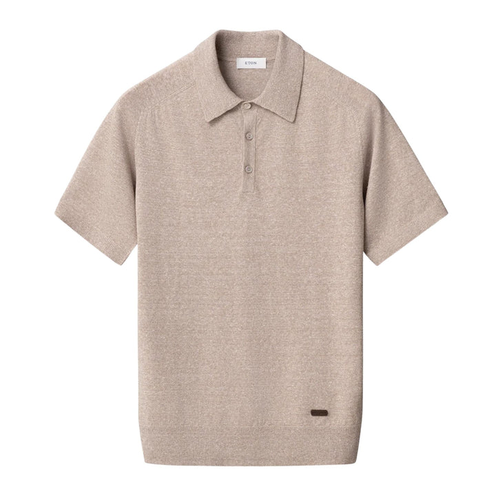Beige Cotton Linen Fine Knit Polo Shirt