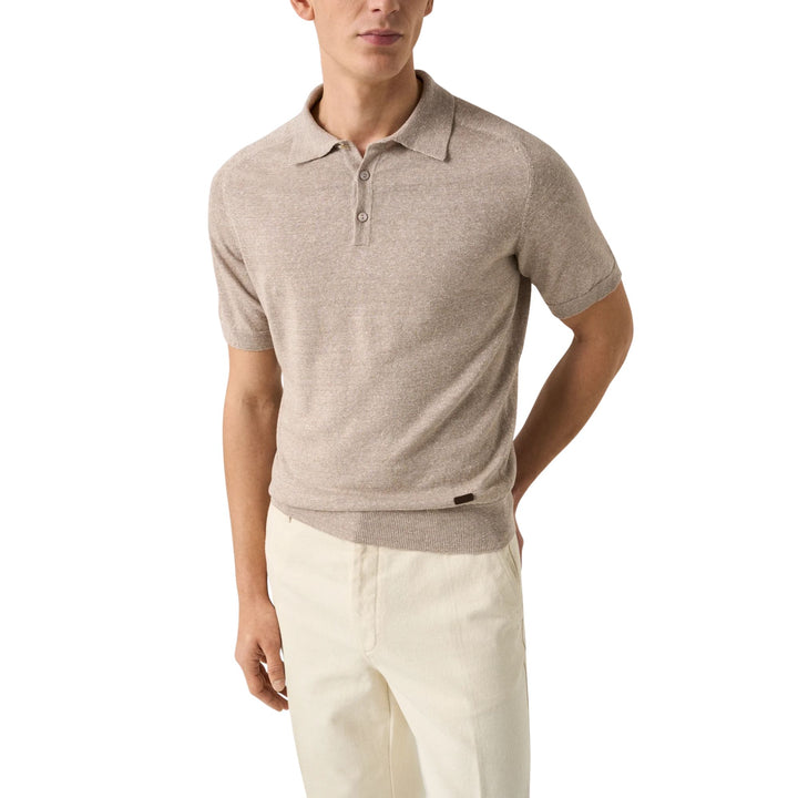 Beige Cotton Linen Fine Knit Polo Shirt