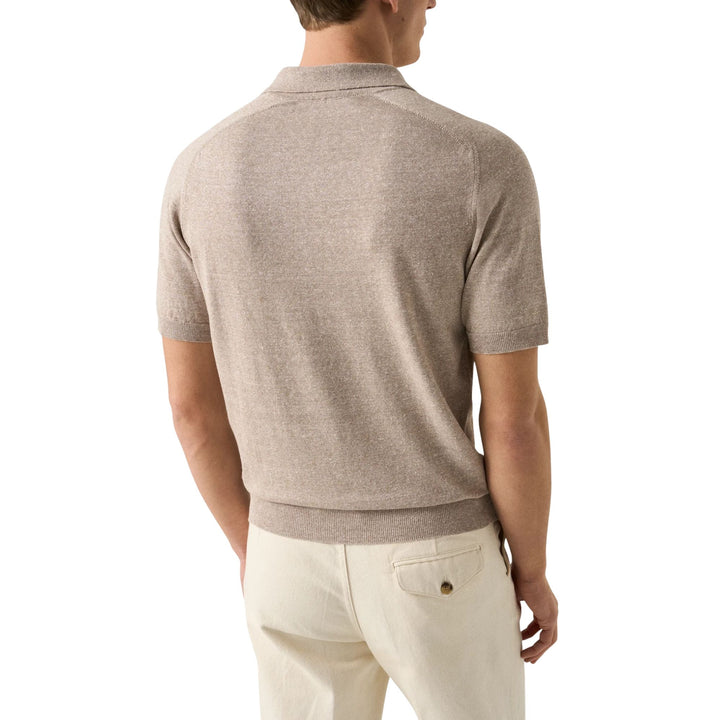Beige Cotton Linen Fine Knit Polo Shirt