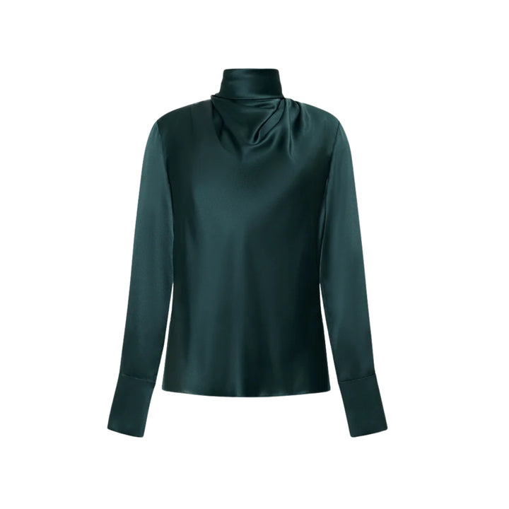 Blaine Top In Silk Charmeuse in Hunter Green