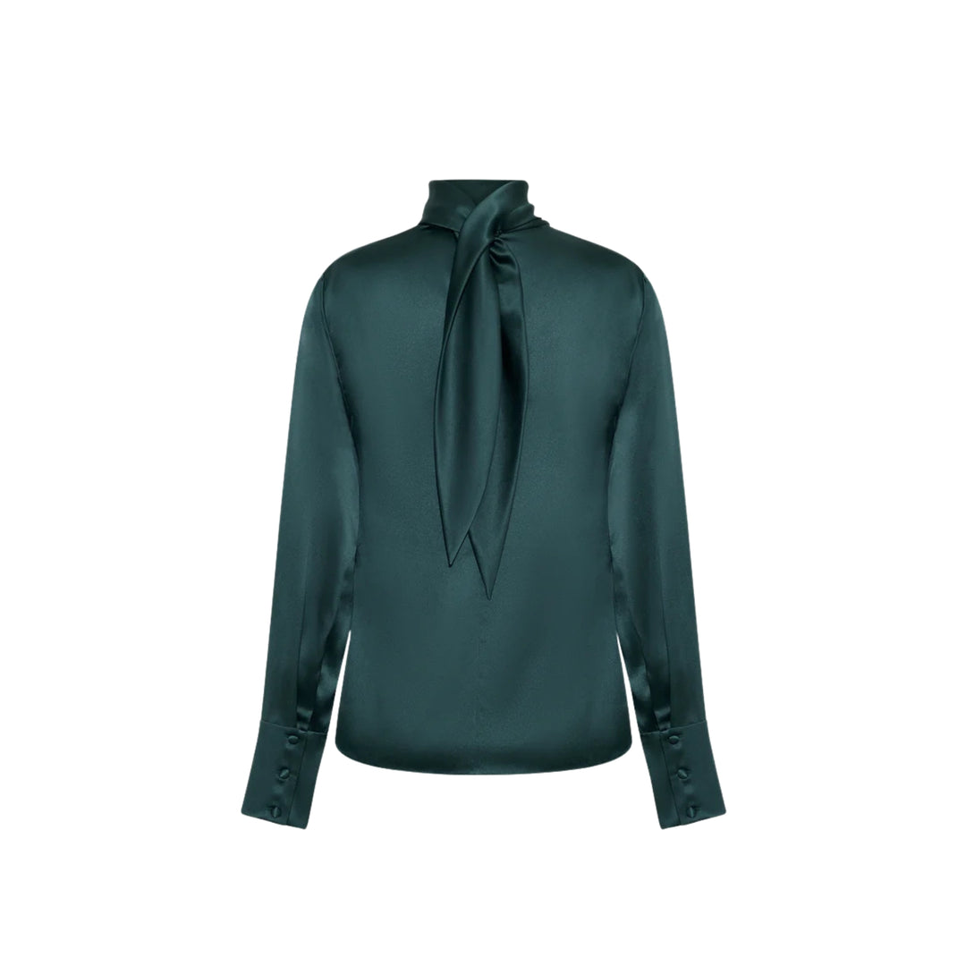 Blaine Top In Silk Charmeuse in Hunter Green