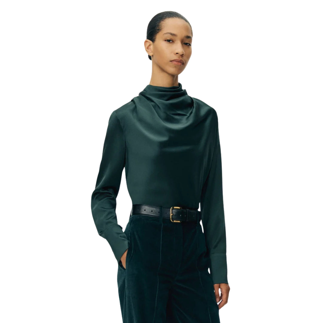 Blaine Top In Silk Charmeuse in Hunter Green