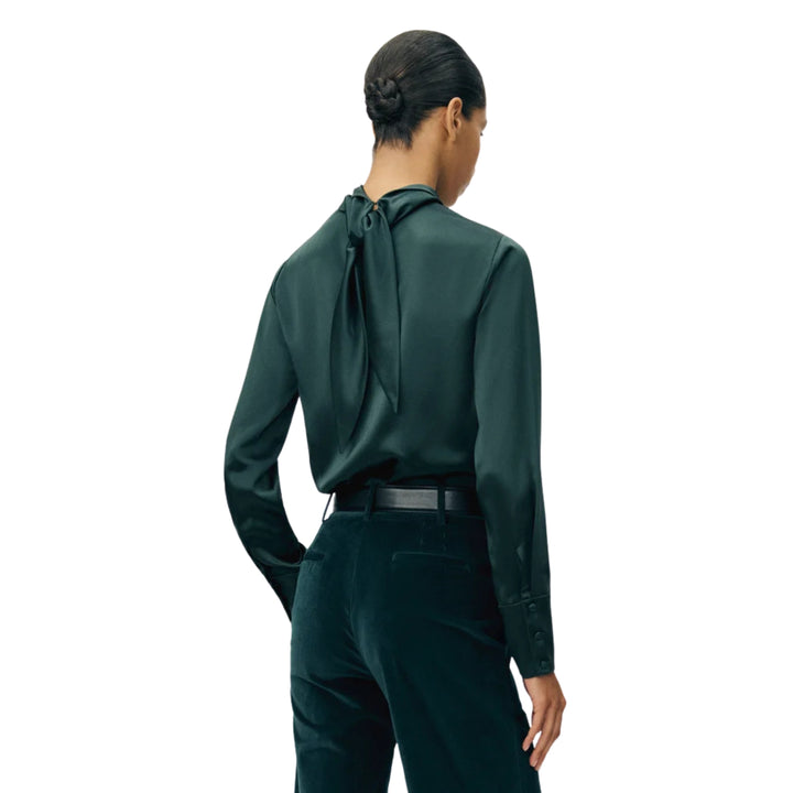 Blaine Top In Silk Charmeuse in Hunter Green