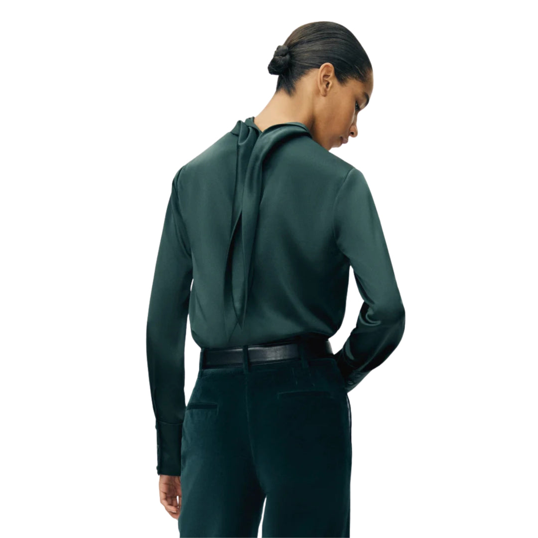 Blaine Top In Silk Charmeuse in Hunter Green