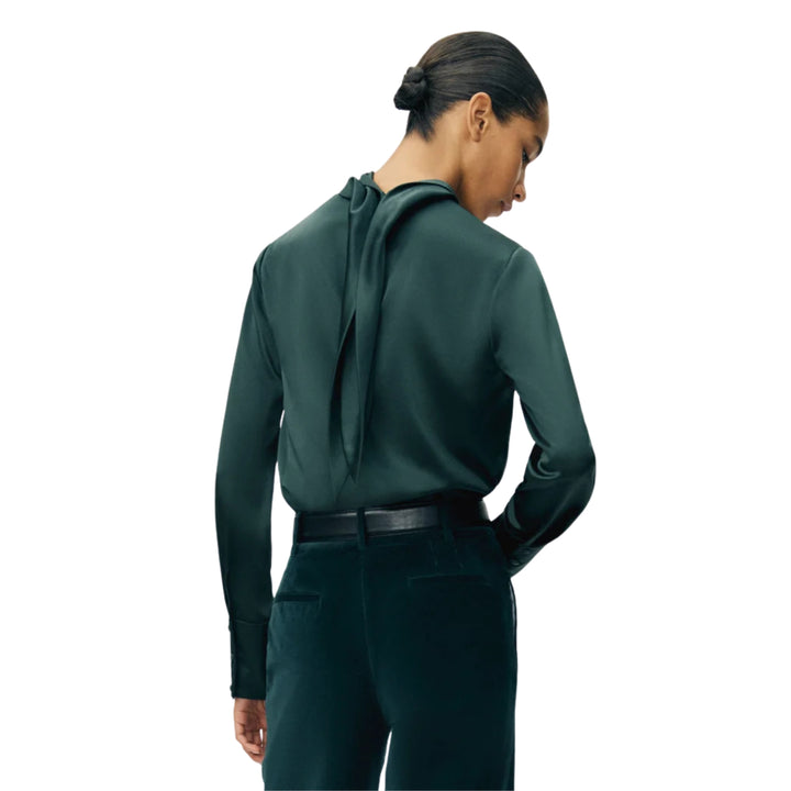 Blaine Top In Silk Charmeuse in Hunter Green