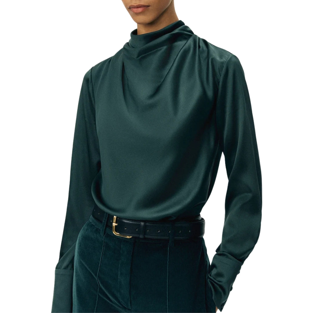 Blaine Top In Silk Charmeuse in Hunter Green