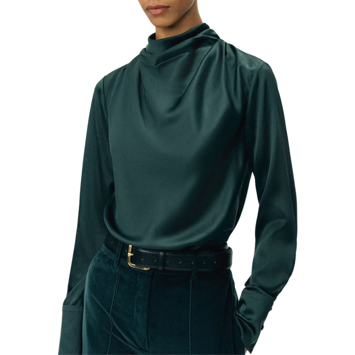 Blaine Top In Silk Charmeuse in Hunter Green