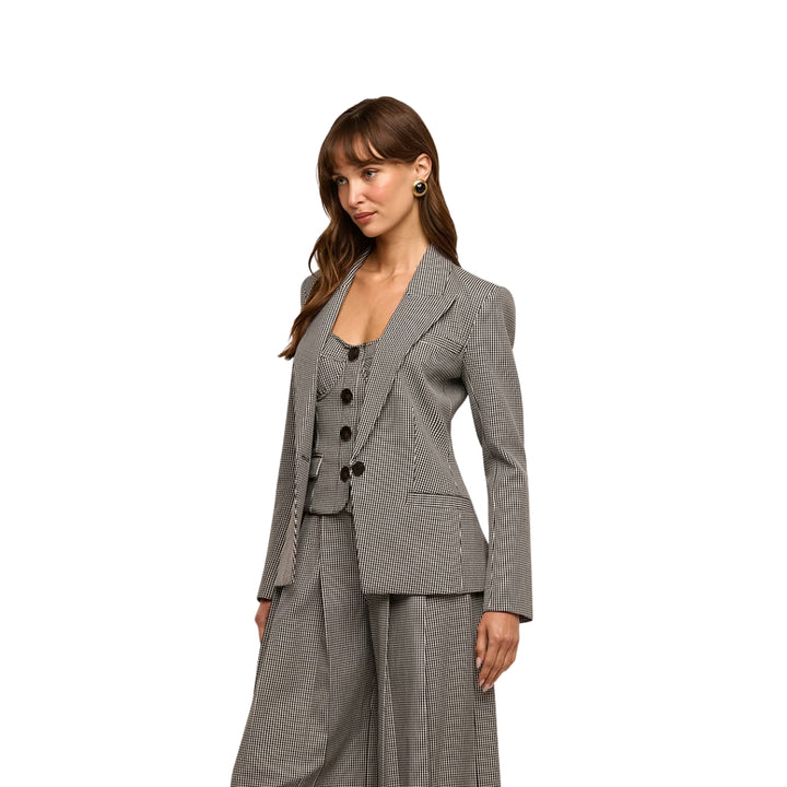 Blanche Single Breasted Blazer in Black and White Houndstooth