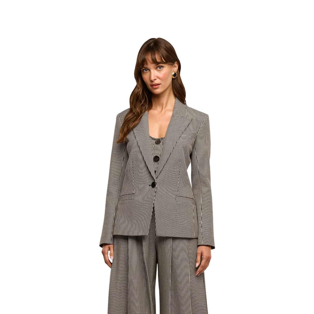Blanche Single Breasted Blazer in Black and White Houndstooth
