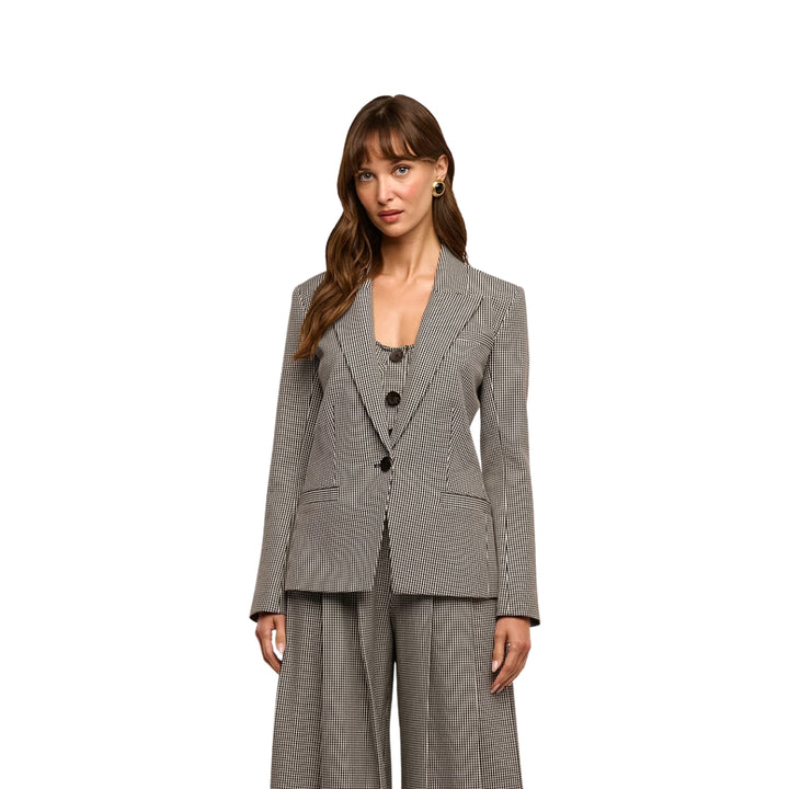 Blanche Single Breasted Blazer in Black and White Houndstooth