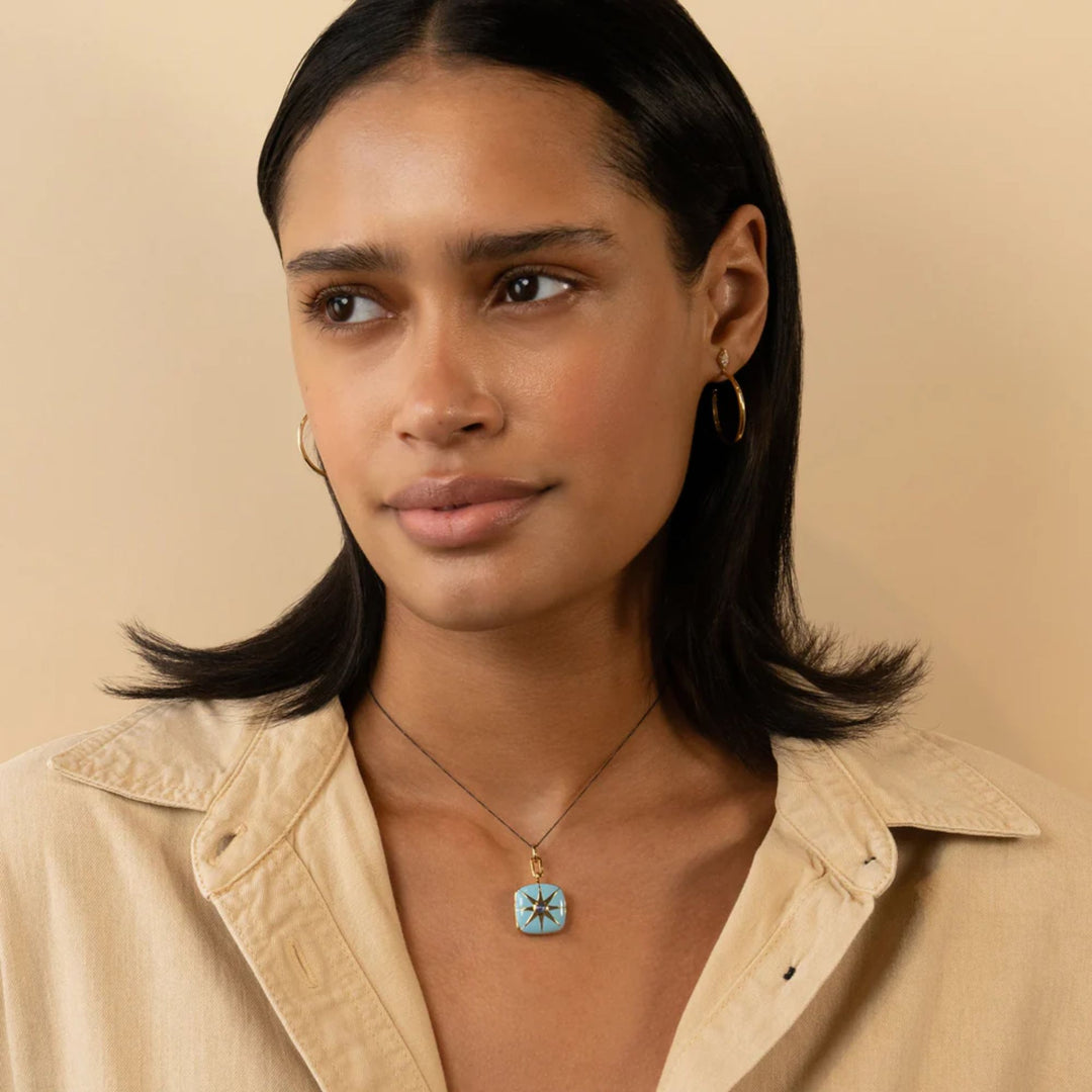 Blue Enamel Blue Sapphire Star Silver & Gold Locket on 17" Chain