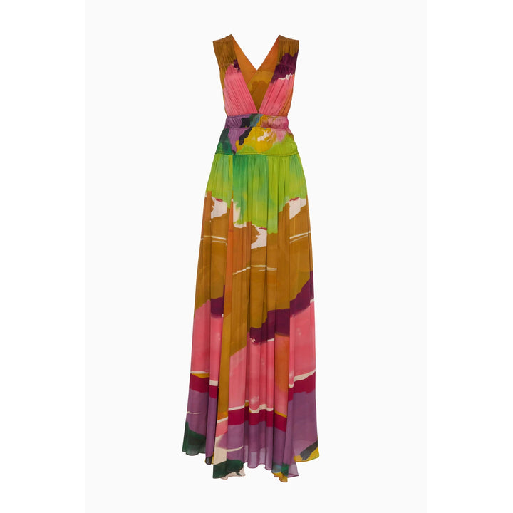 Colorful patterned dress on a white background